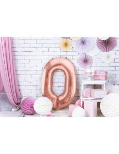 Balon foliowy Cyfra ''0'', 86cm, różowe złoto