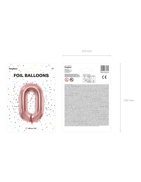 Balon foliowy Cyfra ''0'', 86cm, różowe złoto