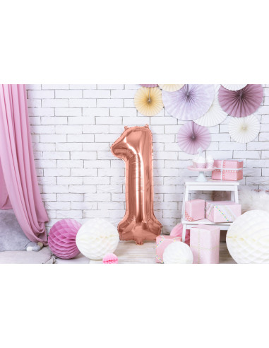 Balon foliowy Cyfra ''1'', 86cm, różowe złoto