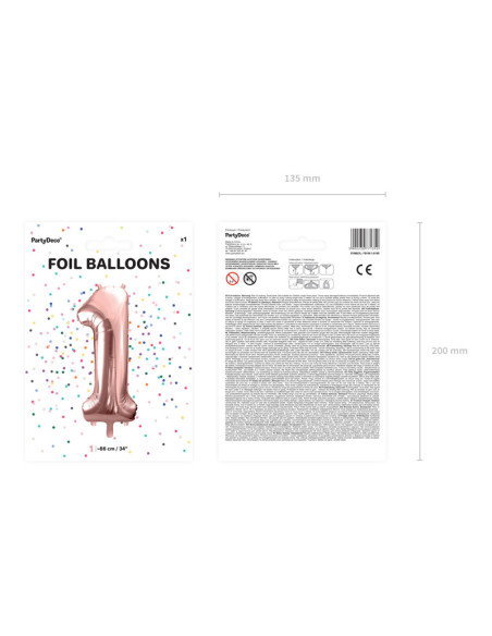 Balon foliowy Cyfra ''1'', 86cm, różowe złoto