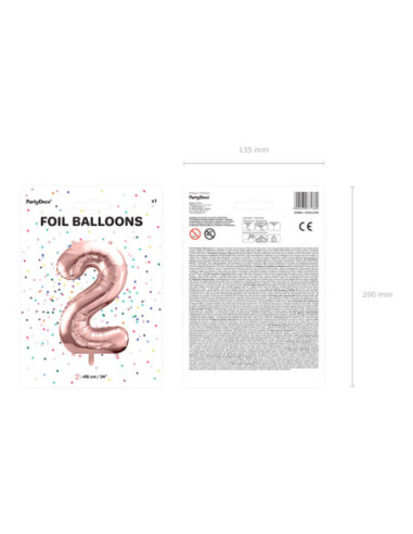 Balon foliowy Cyfra ''2'', 86cm, różowe złoto