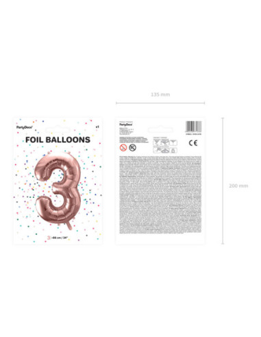 Balon foliowy Cyfra ''3'', 86cm, różowe złoto