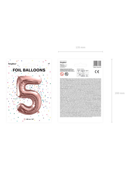 Balon foliowy Cyfra ''5'', 86cm, różowe złoto
