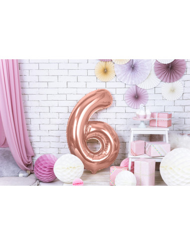 Balon foliowy Cyfra ''6'', 86cm, różowe złoto
