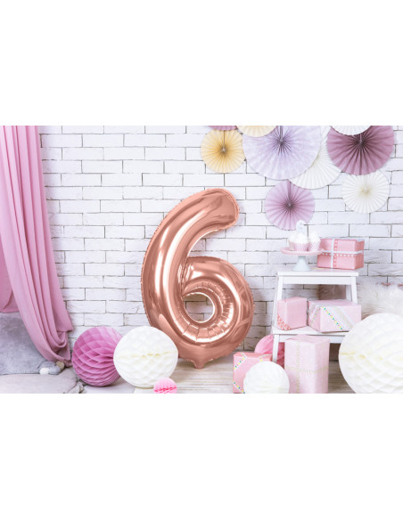 Balon foliowy Cyfra ''6'', 86cm, różowe złoto