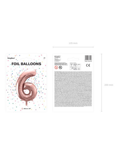 Balon foliowy Cyfra ''6'', 86cm, różowe złoto
