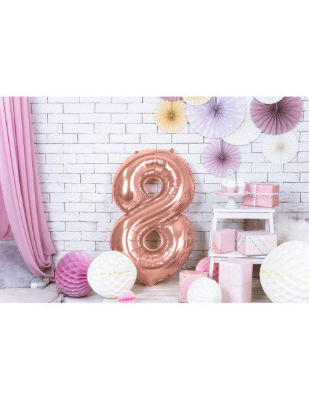 Balon foliowy Cyfra ''8'', 86cm, różowe złoto