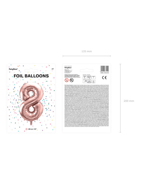 Balon foliowy Cyfra ''8'', 86cm, różowe złoto