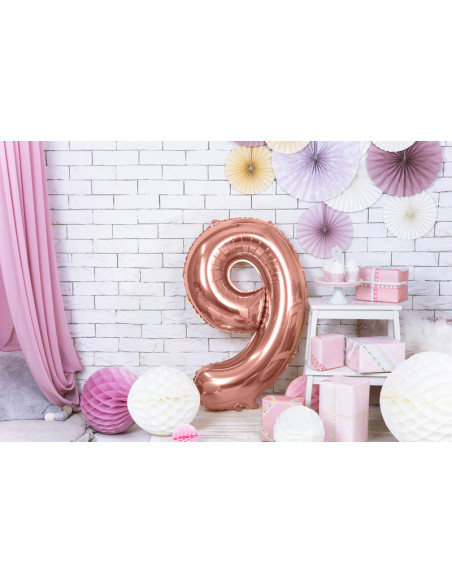 Balon foliowy Cyfra ''9'', 86cm, różowe złoto