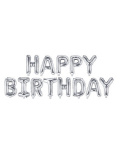 Balon foliowy Happy Birthday, 340x35cm, srebrny