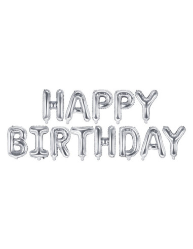 Balon foliowy Happy Birthday, 340x35cm, srebrny