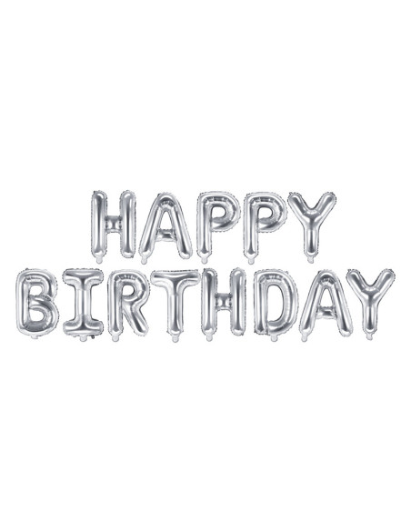 Balon foliowy Happy Birthday, 340x35cm, srebrny
