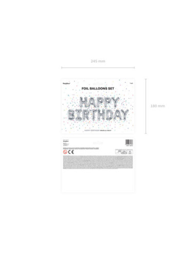 Balon foliowy Happy Birthday, 340x35cm, srebrny