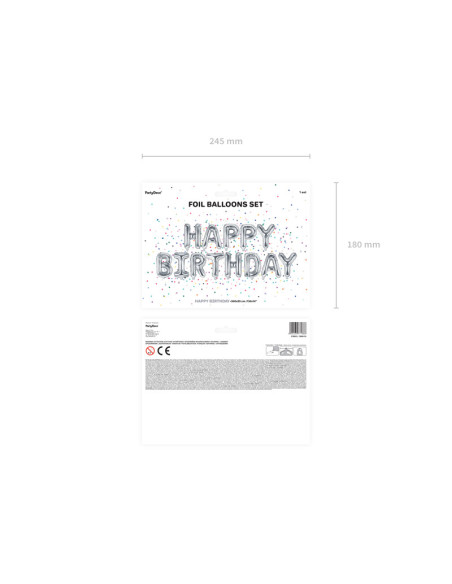 Balon foliowy Happy Birthday, 340x35cm, srebrny