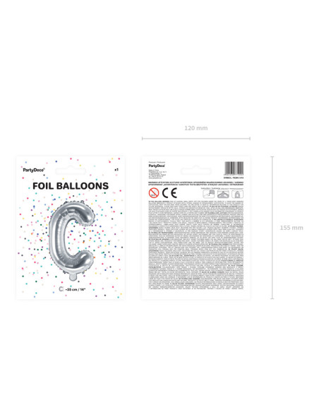 Balon foliowy Litera ''C'', 35cm, srebrny