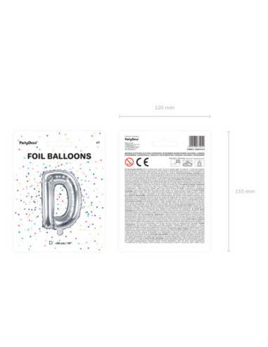 Balon foliowy Litera ''D'', 35cm, srebrny