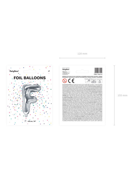 Balon foliowy Litera ''F'', 35cm, srebrny