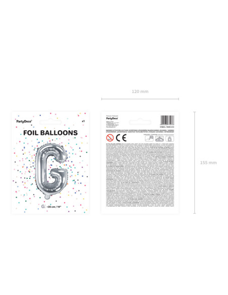 Balon foliowy Litera ''G'', 35cm, srebrny