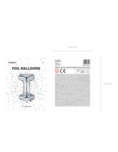 Balon foliowy Litera ''I'', 35cm, srebrny
