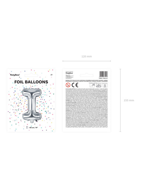 Balon foliowy Litera ''I'', 35cm, srebrny