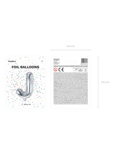Balon foliowy Litera ''J'', 35cm, srebrny