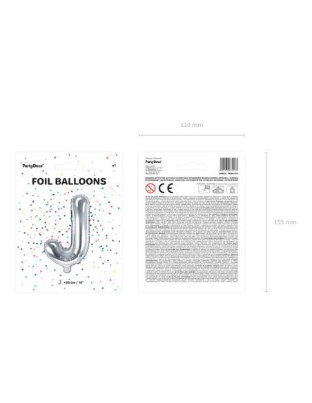 Balon foliowy Litera ''J'', 35cm, srebrny