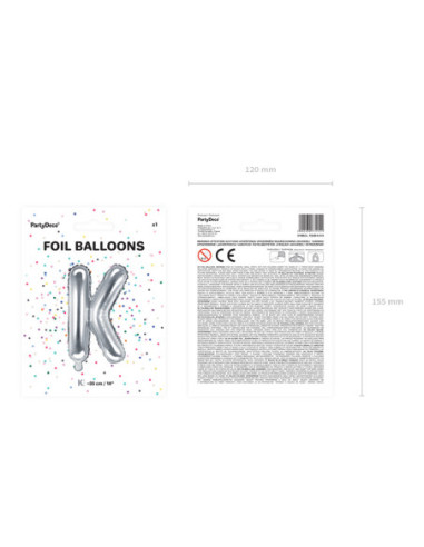 Balon foliowy Litera ''K'', 35cm, srebrny