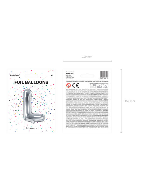 Balon foliowy Litera ''L'', 35cm, srebrny