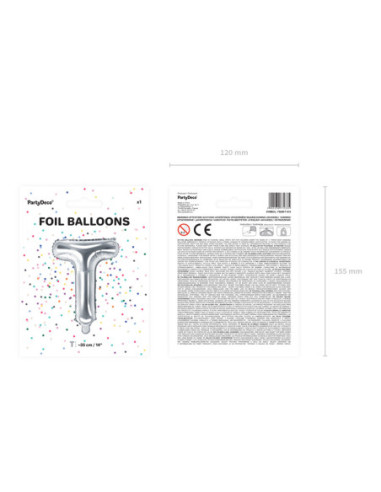 Balon foliowy Litera ''T'', 35cm, srebrny