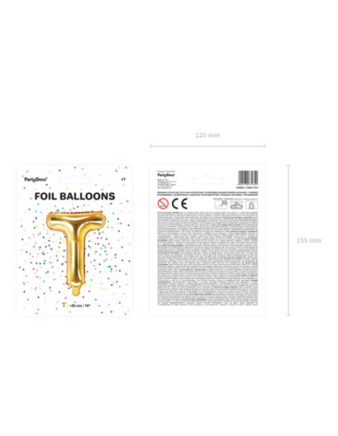 Balon foliowy Litera ''T'', 35cm, złoty
