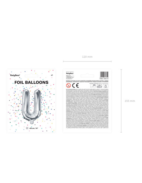 Balon foliowy Litera ''U'', 35cm, srebrny