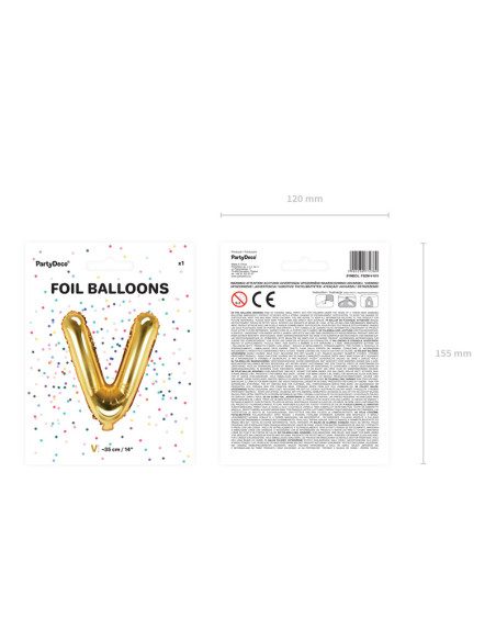 Balon foliowy Litera ''V'', 35cm, złoty