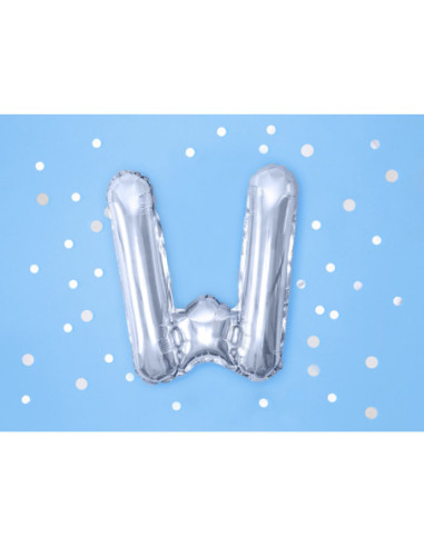 Balon foliowy Litera ''W'', 35cm, srebrny