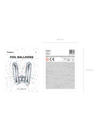 Balon foliowy Litera ''W'', 35cm, srebrny