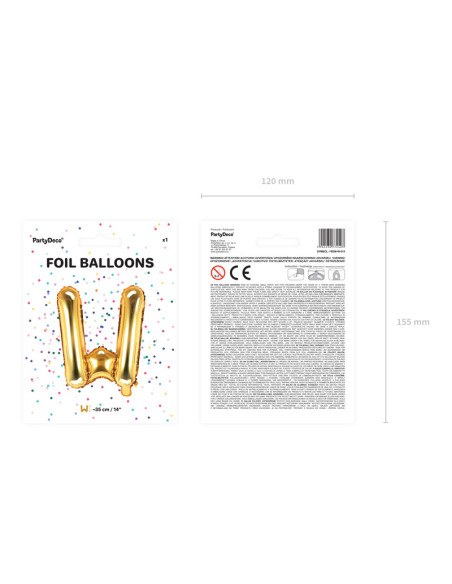 Balon foliowy Litera ''W'', 35cm, złoty