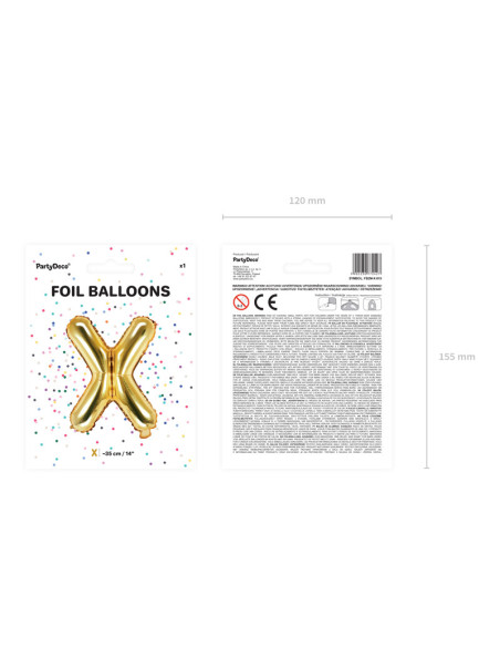 Balon foliowy Litera ''X'', 35cm, złoty