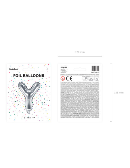 Balon foliowy Litera ''Y'', 35cm, srebrny