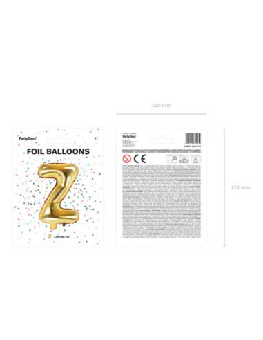 Balon foliowy Litera ''Z'', 35cm, złoty