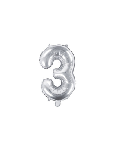 Balon foliowy Cyfra ''3'', 35cm, srebrny