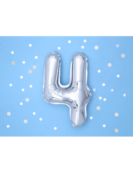 Balon foliowy Cyfra ''4'', 35cm, srebrny