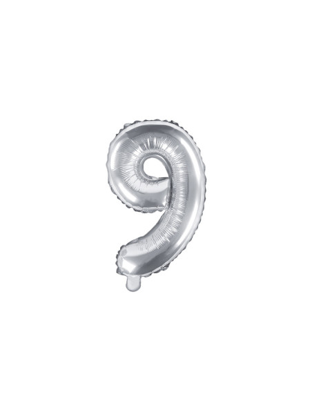 Balon foliowy Cyfra ''9'', 35cm, srebrny