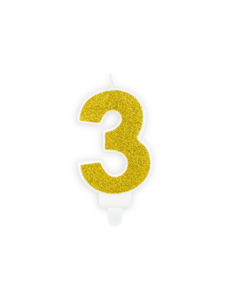 Świeczka urodzinowa Cyferka 3, złoty, 7cm