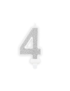 Świeczka urodzinowa Cyferka 4, srebrny, 7cm
