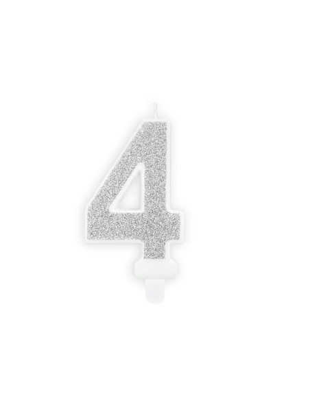 Świeczka urodzinowa Cyferka 4, srebrny, 7cm