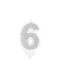 Świeczka urodzinowa Cyferka 6, srebrny, 7cm