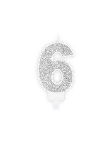 Świeczka urodzinowa Cyferka 6, srebrny, 7cm