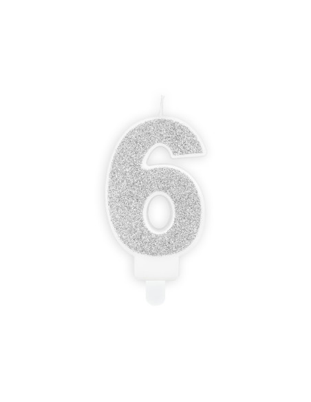 Świeczka urodzinowa Cyferka 6, srebrny, 7cm