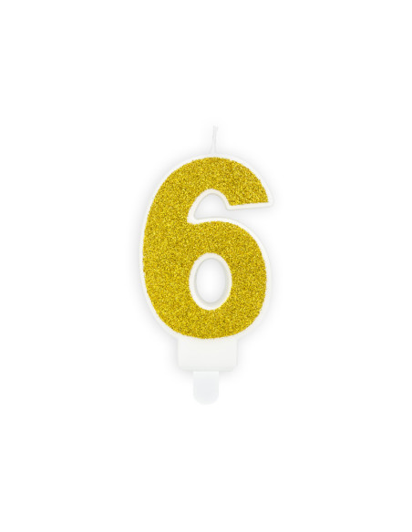 Świeczka urodzinowa Cyferka 6, złoty, 7cm
