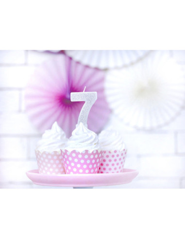 Świeczka urodzinowa Cyferka 7, srebrny, 7cm
