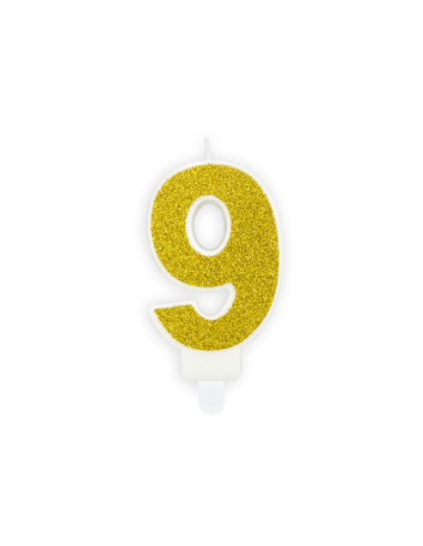 Świeczka urodzinowa Cyferka 9, złoty, 7cm